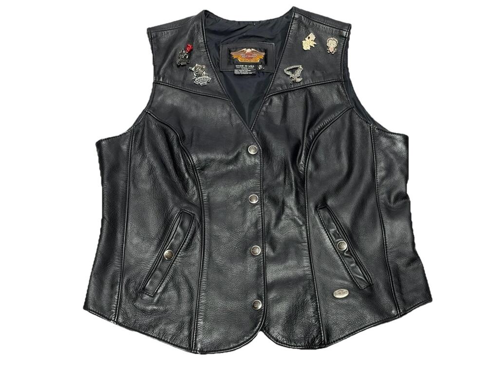 Harley-Davidson Women's Black Genuine Leather Vest 98240-97VW Size XL